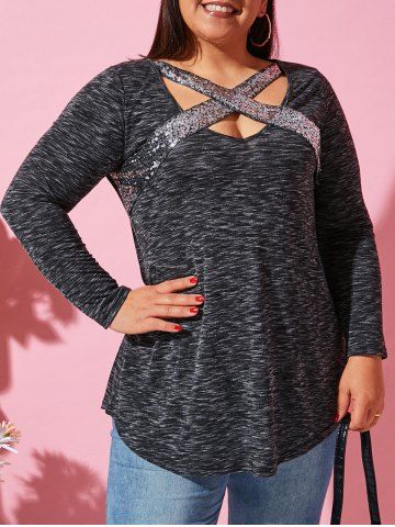 Plus Size Sequined Criss Cross Space Dye Tunic Tee