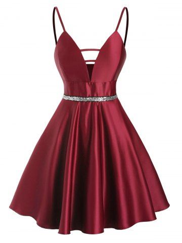 Mini vestido de corte de escalera de lentejuelas - DEEP RED - XL