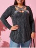 Plus Size Sequined Criss Cross Space Dye Tunic Tee -  