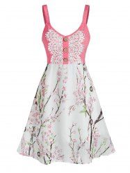 Lace Applique Flower Printed Dress -  