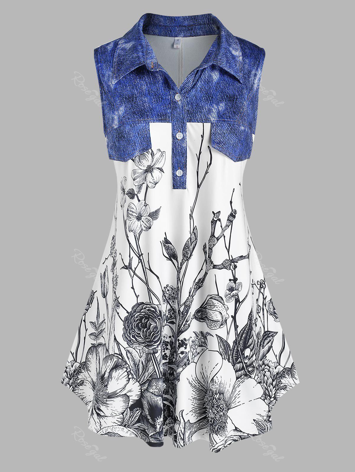 

Plus Size Sleeveless Mixed Media Floral Print Blouse, Multi