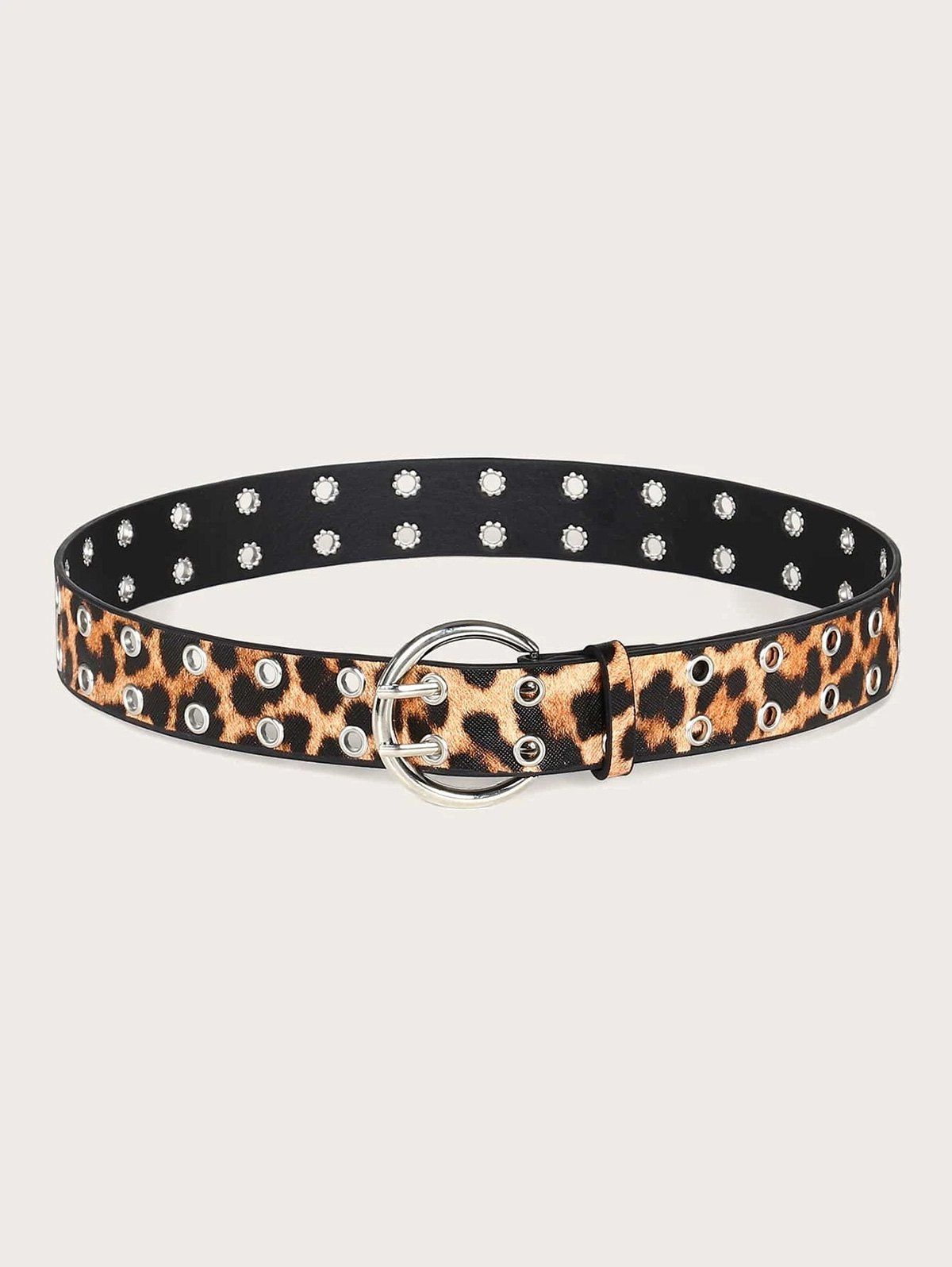 

Leopard Print Double Row Grommet Buckle Belt