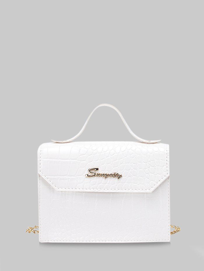 

Letter Pattern Cover Chain Crossbody Bag, White