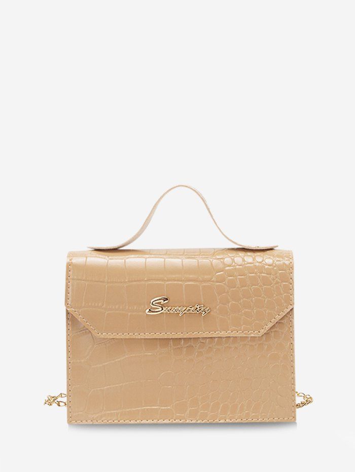 

Letter Pattern Cover Chain Crossbody Bag, Camel brown