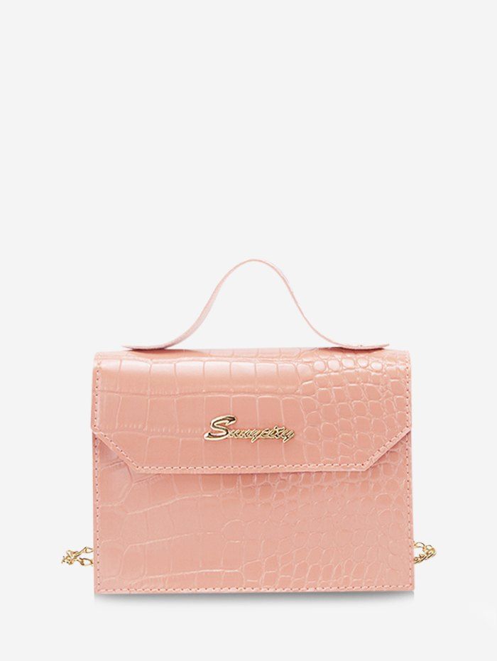 

Letter Pattern Cover Chain Crossbody Bag, Orange pink