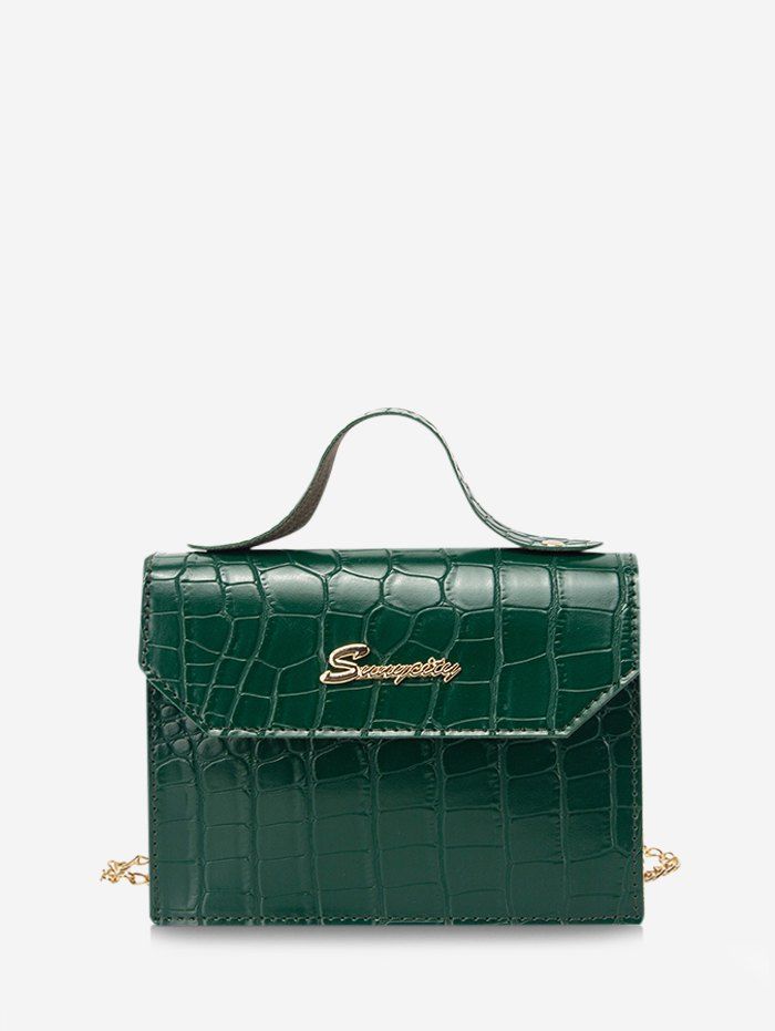 

Letter Pattern Cover Chain Crossbody Bag, Medium forest green