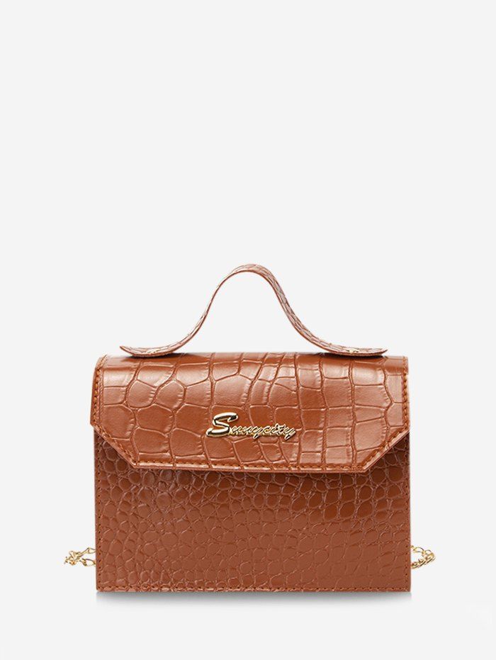 

Letter Pattern Cover Chain Crossbody Bag, Brown
