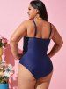 Maillot de Bain Une-Pièce d'Années 1950 Marine Motif Rayures et Etoiles Grande-Taille - Bleu 1X
