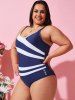 Maillot de Bain Une-Pièce d'Années 1950 Marine Motif Rayures et Etoiles Grande-Taille - Bleu 1X