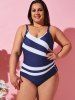 Plus Size 1950s Navy Stripe Star Pattern One-Piece Swimsuit -  