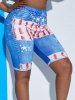 Plus Size Distressed American Flag 3D Print Bike Shorts -  