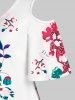 Plus Size Asymmetric Cold Shoulder Floral Print Tee -  