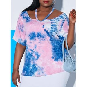 

Plus Size Tie Dye Cutout Tee, Blue