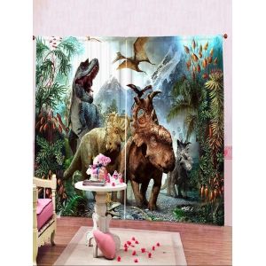

2 Panels Jurassic Dinosaur Print Children Window Curtains, Hazel green