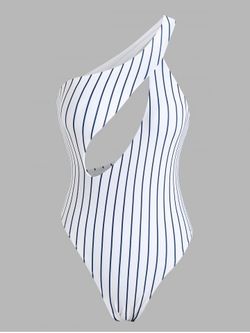 One Shoulder Striped Cutout One-piece Swimsuit - WHITE - XXL