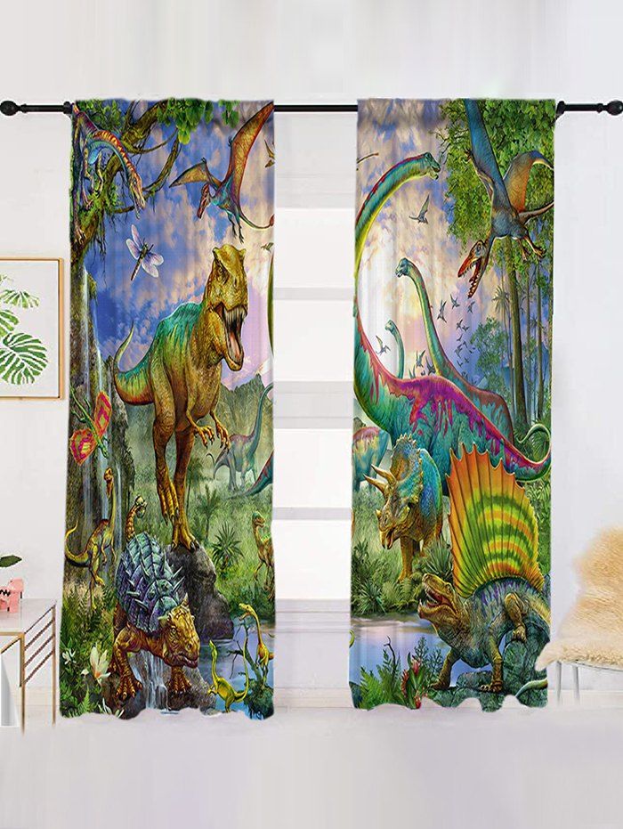 Store 2 Panels Animation Dinosaur Print Children Window Curtains  
