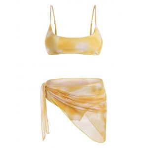 

Tie Dye Cheeky Mesh Three Piece Bikini Swimwear, Yellow