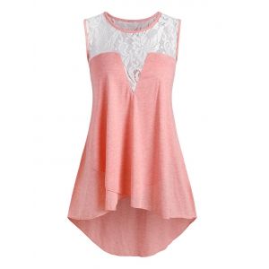 

Plus Size Lace See Thru Yoke Overlap Tunic Tank Top, Light pink