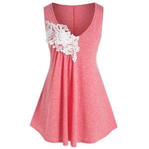 

Plus Size Flower Applique Space Dye Tunic Tank Top, Light pink