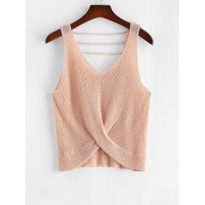 

Plus Size V Neck Twist Front Strappy Sweater Vest, Light pink