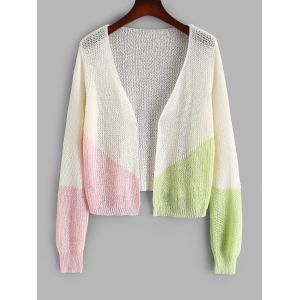 

Plus Size Open Colorblock Cardigan, White