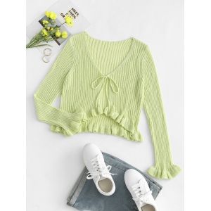 

Plus Size Tie Front Frilled Trim Cardigan, Green