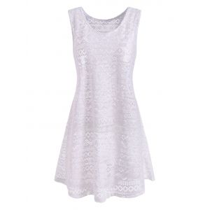 

Hollow Out Sleeveless Beach Cover Up, White
