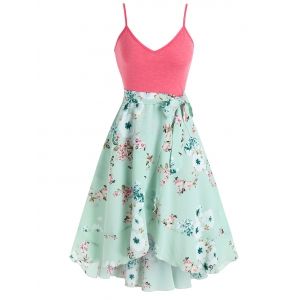 

Side Tie Floral Print High Low Dress, Light green