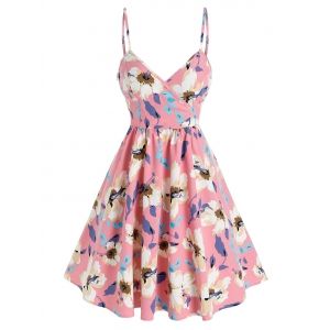 

Floral Print Surplice Mini Flare Dress, Light pink