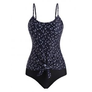 

Ditsy Floral Knot Cami Tankini Swimwear, Black