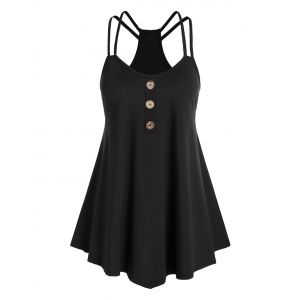 

Plus Size Buttons Spaghetti Straps Tank Top, Black