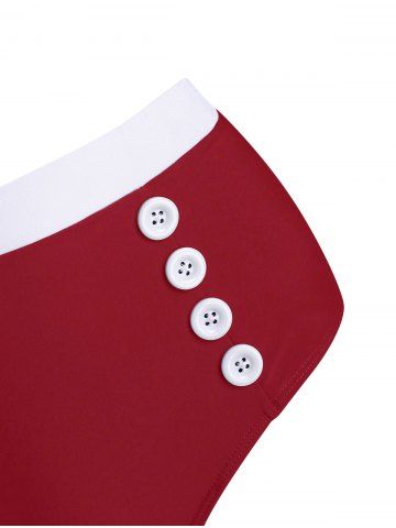 Striped Halter Button Embellished Tied Tankini Swimwear