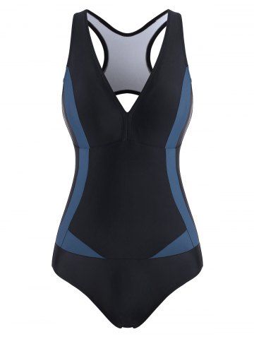 Racerback Colorblock Cutout One-piece Swimsuit - BLUE - XL