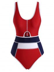 Maillot de Bain Découpé en Blocs de Couleurs avec Passepoil Une-Pièce - Multi M