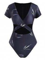 Leaf Print Criss Cross Cutout Plunging One-piece Swimsuit -  