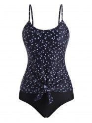 Maillot de Bain Tankini Noué Fleuri à Bretelle - Noir M