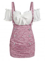 Off The Shoulder Bowknot T-shirt and Heathered Underbust Suspender Top -  