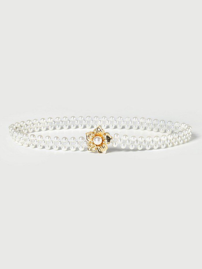 

Floral Buckle Stretch Faux Pearl Beaded Belt, Milk white