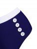 Striped Halter Button Embellished Tied Tankini Swimwear -  