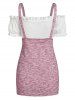 Off The Shoulder Bowknot T-shirt and Heathered Underbust Suspender Top -  