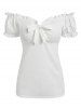Off The Shoulder Bowknot T-shirt and Heathered Underbust Suspender Top -  