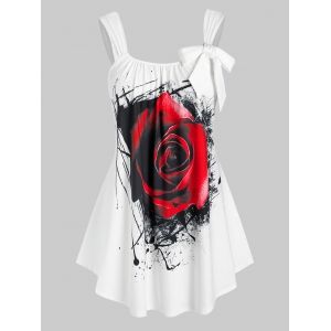 

Plus Size Bowknot Rose Print Tank Top, White
