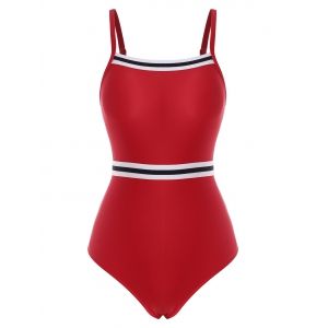

Striped Cutout Contrast One-piece Swimsuit, Red