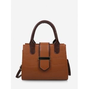 

Stone Grain Color Block Convertible Strap Tote Bag, Light brown