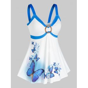 

Plus Size Butterfly Print O Ring Tank Top, Light blue