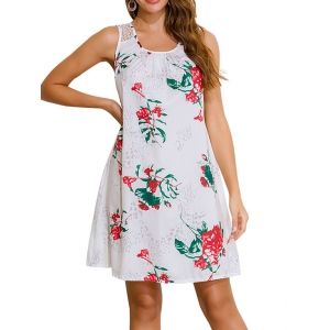 

Lace Panel Floral Sleeveless Trapeze Dress, White