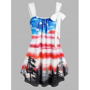 

Plus Size Bowknot American Flag Print Tank Top, White