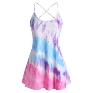 

Plus Size Criss Cross Tie Dye Tunic Cami Top, Light pink