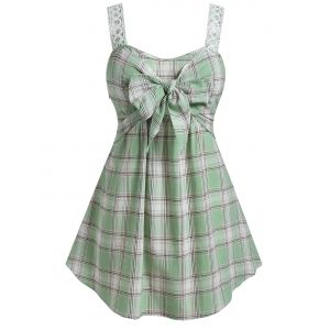 

Plus Size Plaid Bowknot Tank Top, Green