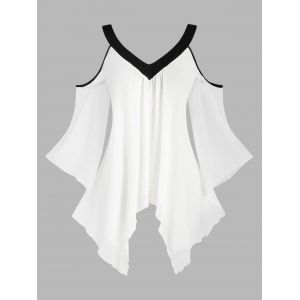 

Plus Size Butterfly Sleeve Cold Shoulder Handkerchief Blouse, White